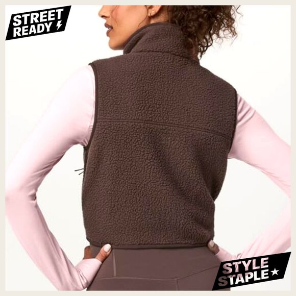 Cropped Sherpa Vest Sleeveless Zip Up Loose Fit Cozy Fall Winter Outerwear - Picture 2 of 7